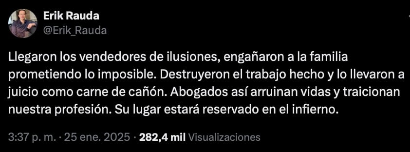 Publicación del ex abogado de Fofo Márquez