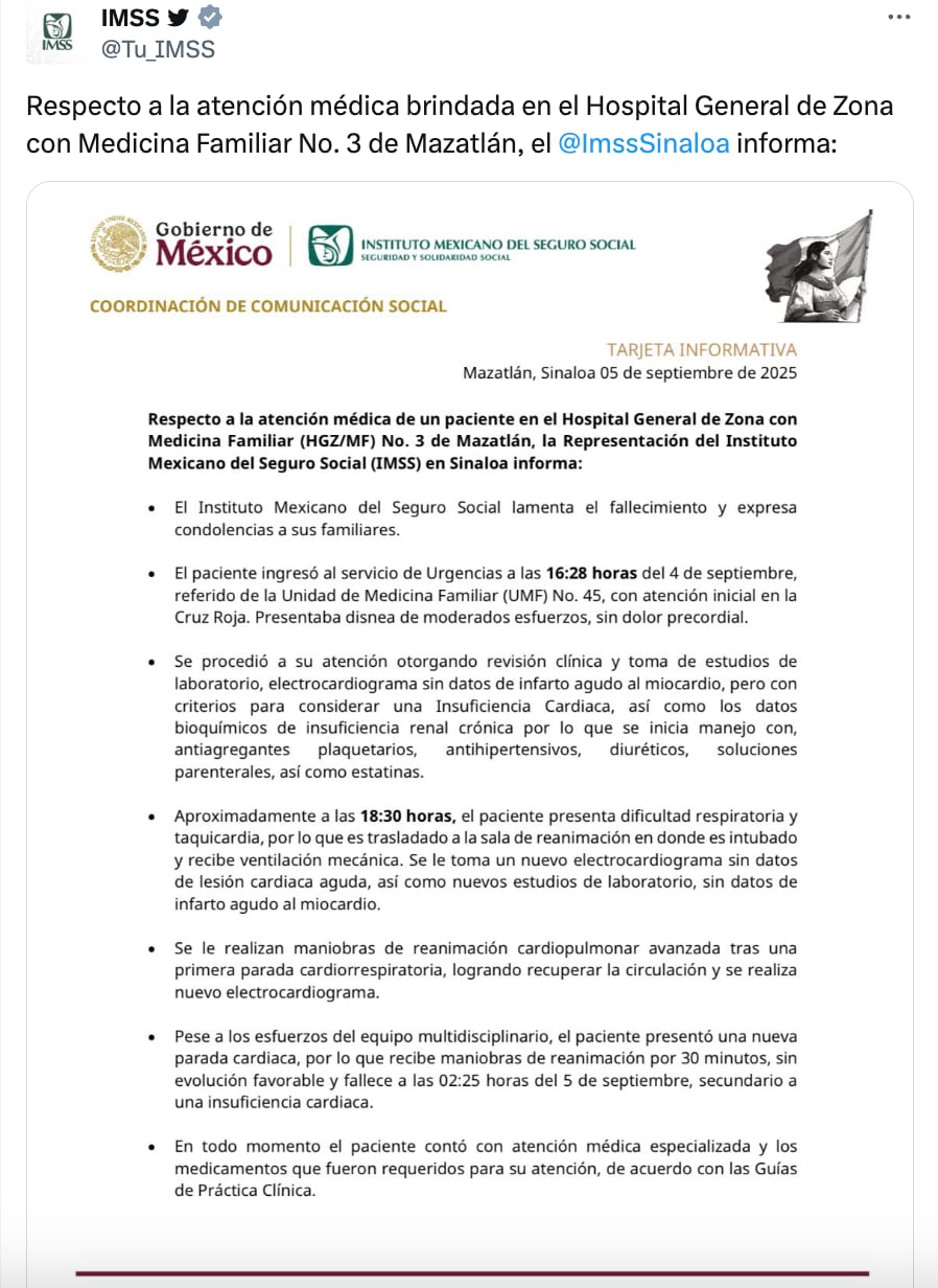 IMSS difunde comunicado sobre muerte del periodista Martín Arellano Solorio