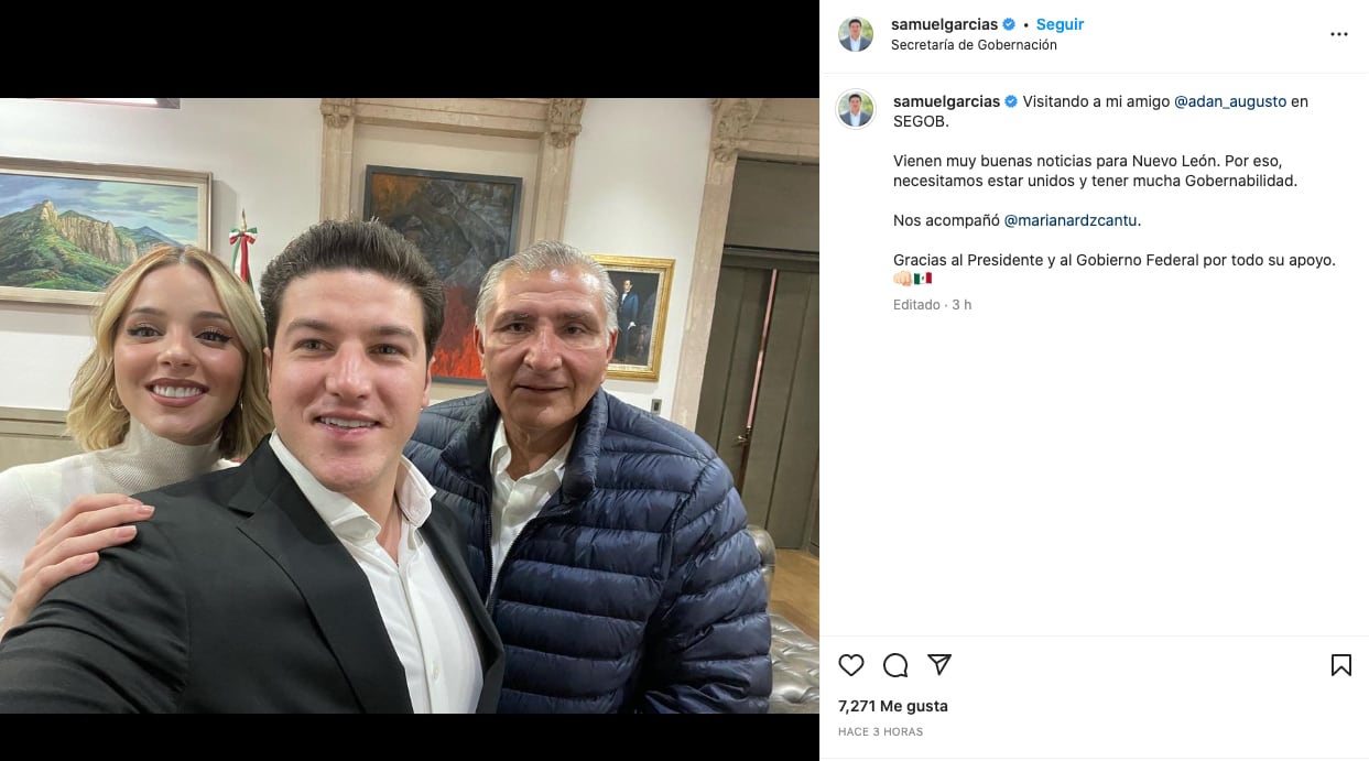 Samuel García destaca reunión con Adán Augusto López