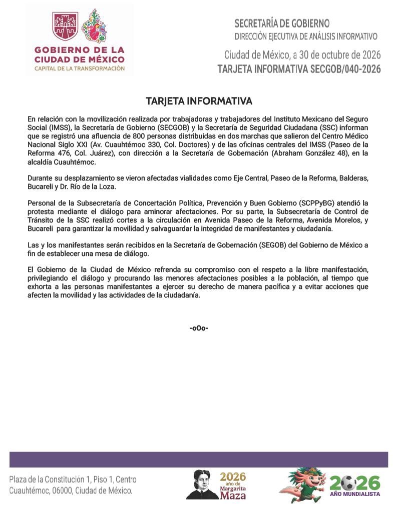 Segob abre diálogo con representantes de trabajadores del IMSS