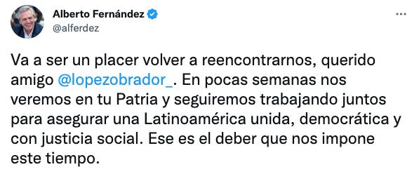 Alberto Fernández destaca que será “un placer” reencontrarse con AMLO