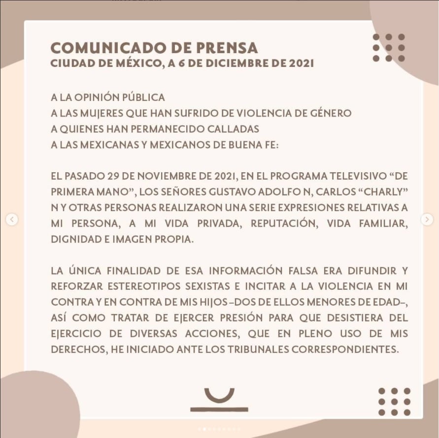 Ingrid Coronado envía comunicado