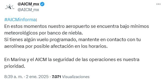 Banco de niebla en el AICM