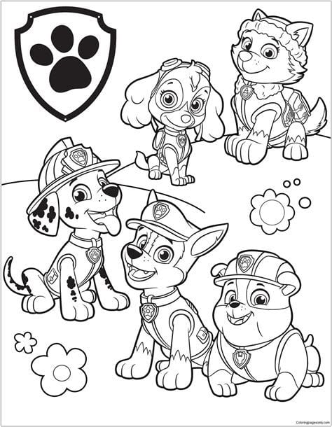 Dibujos de Skye, la perrita de Paw Patrol, con temática de primavera