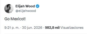 Elijah Wood celebra a México en su victoria contra Ecuador.