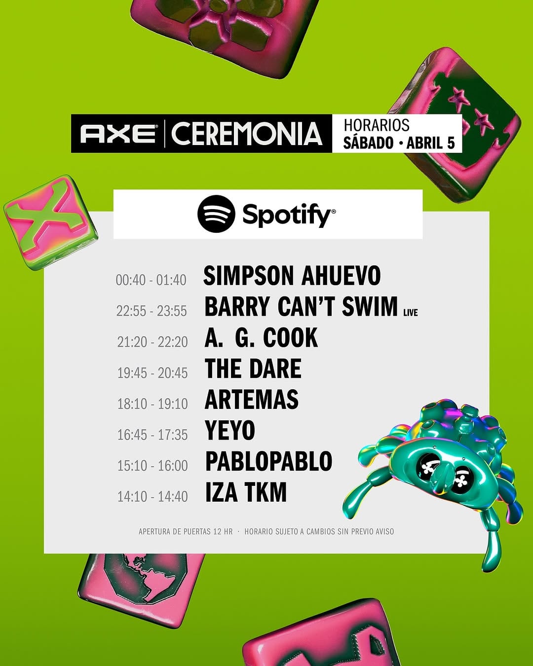 Axe Ceremonia 2025 Horarios por día y escenario