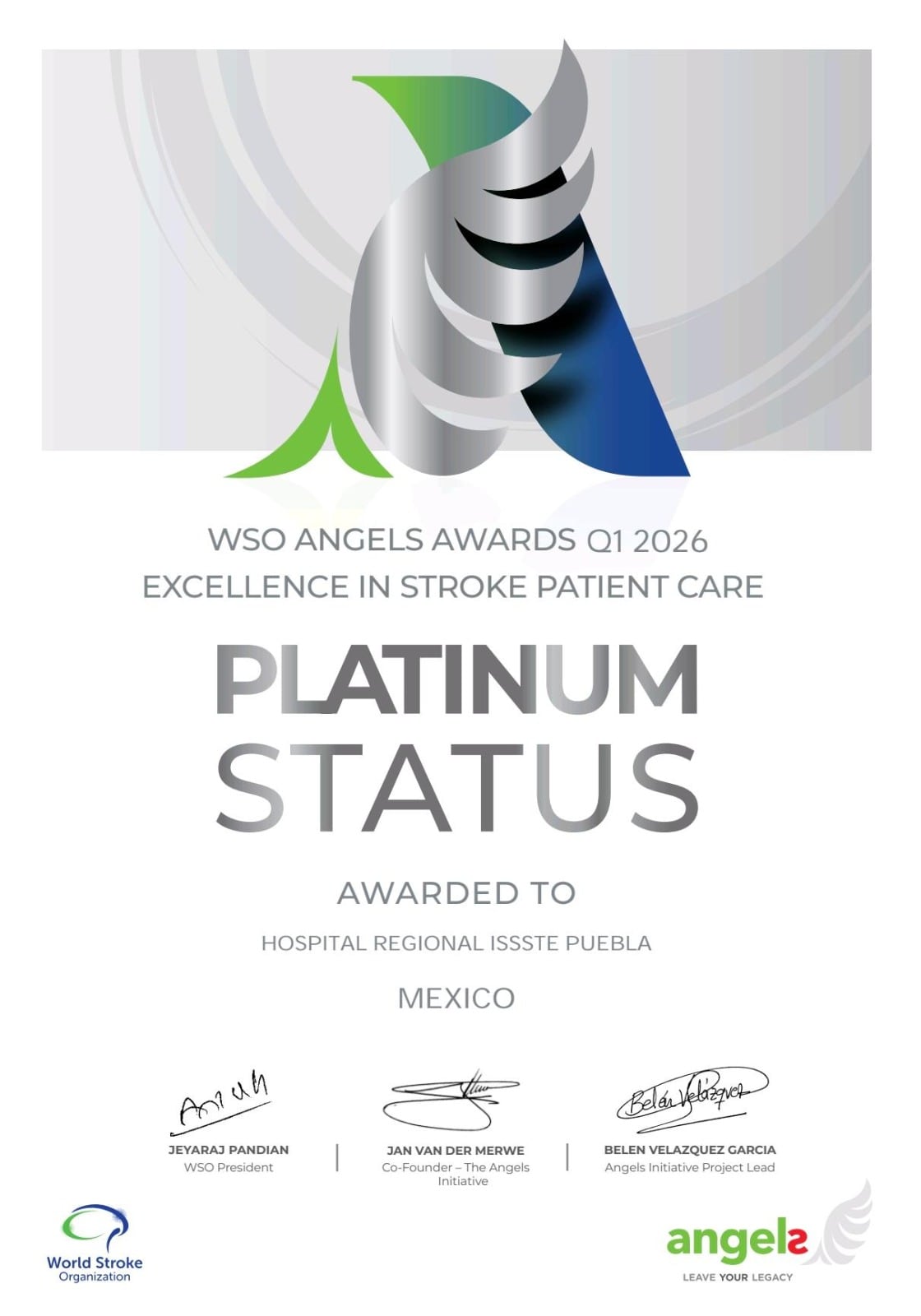 ISSSTE Puebla recibe reconocimiento Platinum por atención oportuna de ictus.