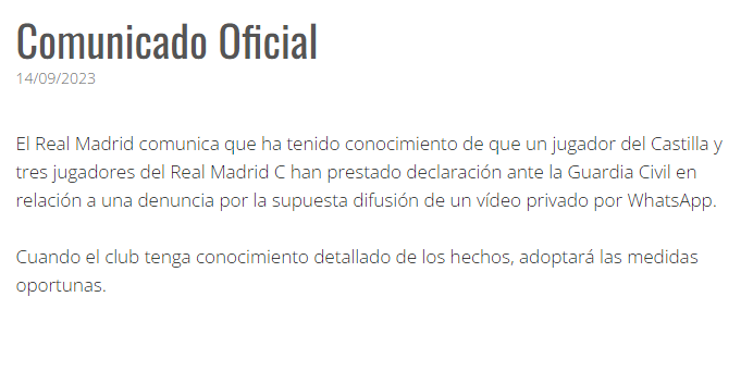 Comunicado Real Madrid