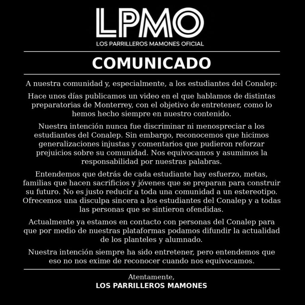 “Hicimos generalizaciones injustas”: Los Parrilleros Mamones se disculpan con el Conalep