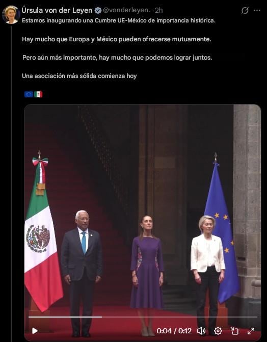 Ursula von der Leyen resalta la importancia histórica de la alianza entre México y la Unión Europea