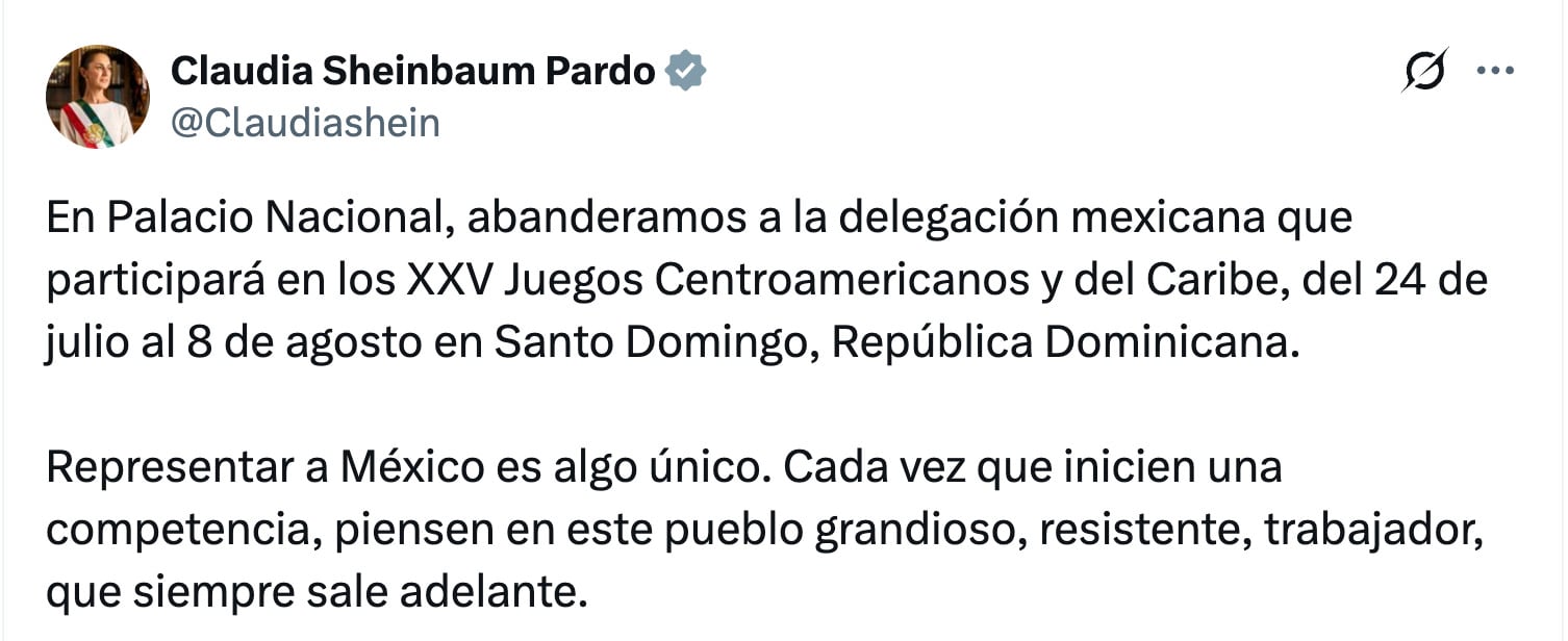 Claudia Sheinbaum abandera a México para los Juegos Centroamericanos y del Caribe 2026