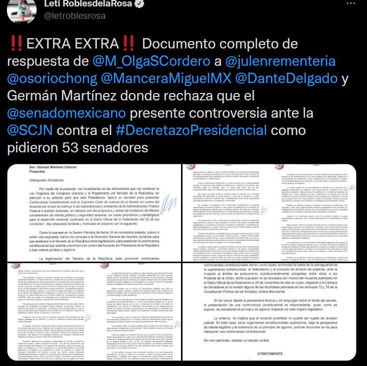 Oficio Olga Sánchez Cordero