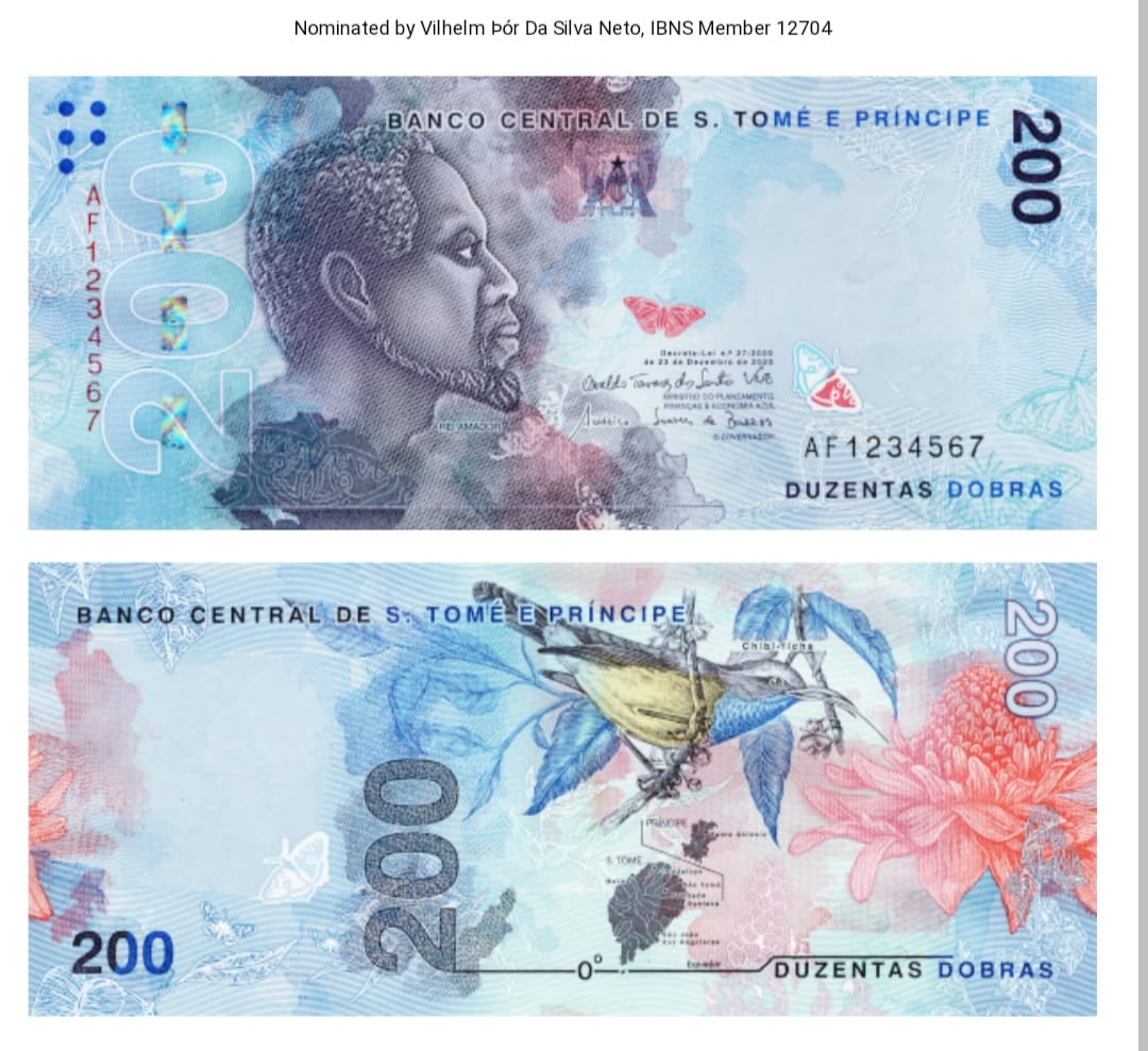 Billete de 200 dobras de Santo Tomé y Príncipe ganador del segundo lugar del Premio al Billete de Banco del Año