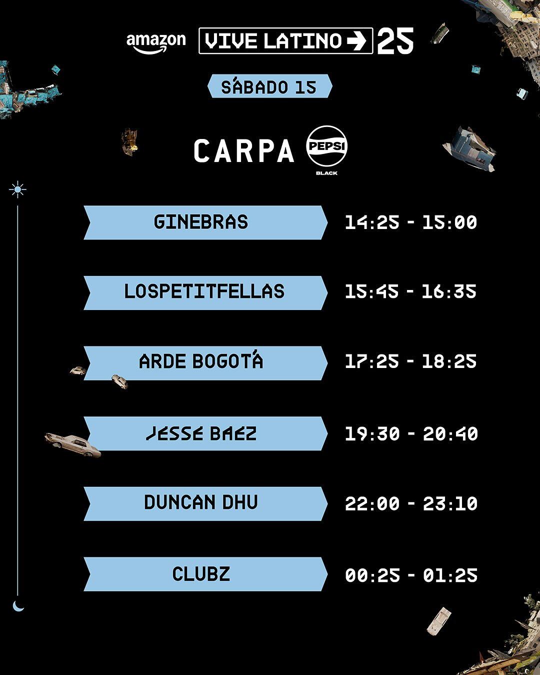 Vive Latino 2025 Horarios Sábado 15 Escenario Carpa Pepsi Black