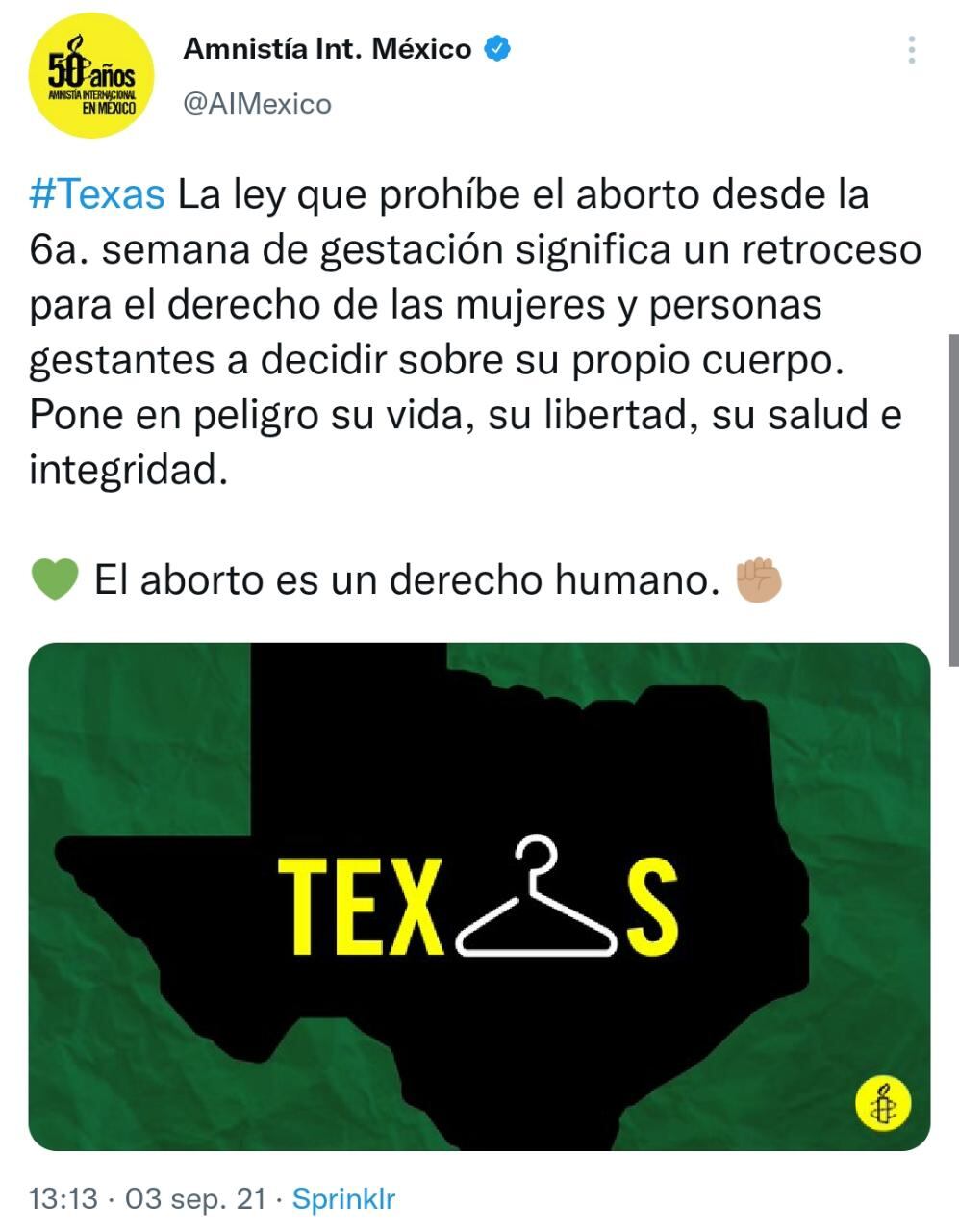 Amnistía Internacional sobre la prohibición del aborto en Texas