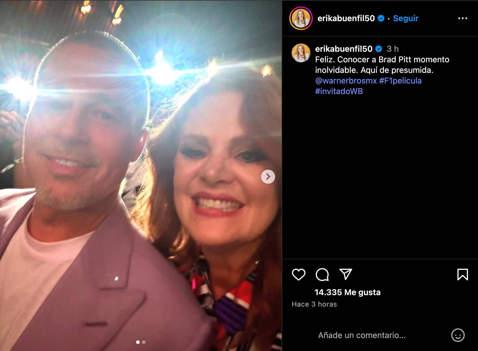 Erika Buenfil conoció a Brad Pitt en la alfombra roja de F1 organizada por Warner Bros