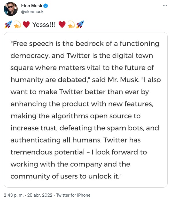 Elon Musk buscará eliminar a los bots de Twitter