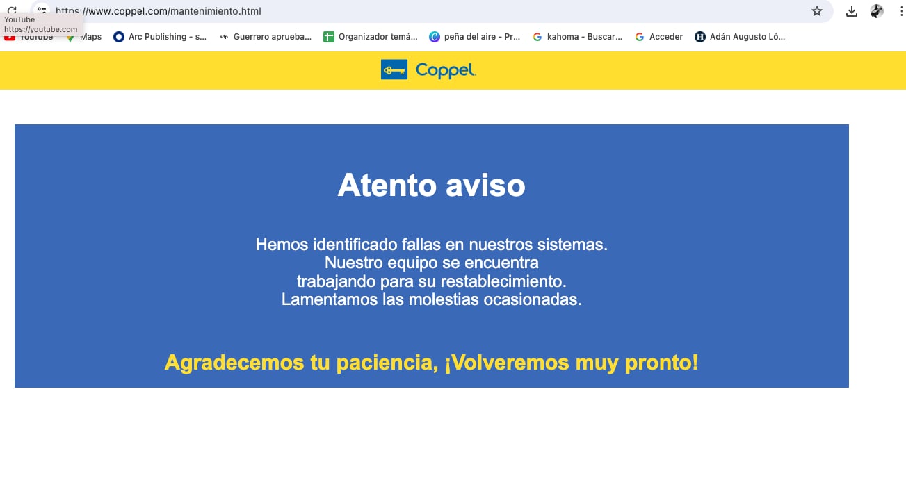 Página de Coppel aún no funciona