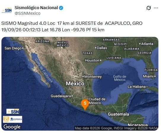 Sismo hoy sábado 19 de septiembre de 2026 en México: epicentro y magnitud de los últimos temblores