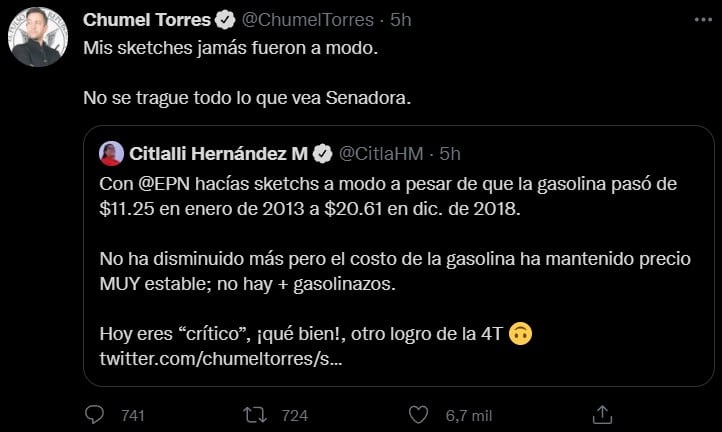 Respuesta de Chumel Torres