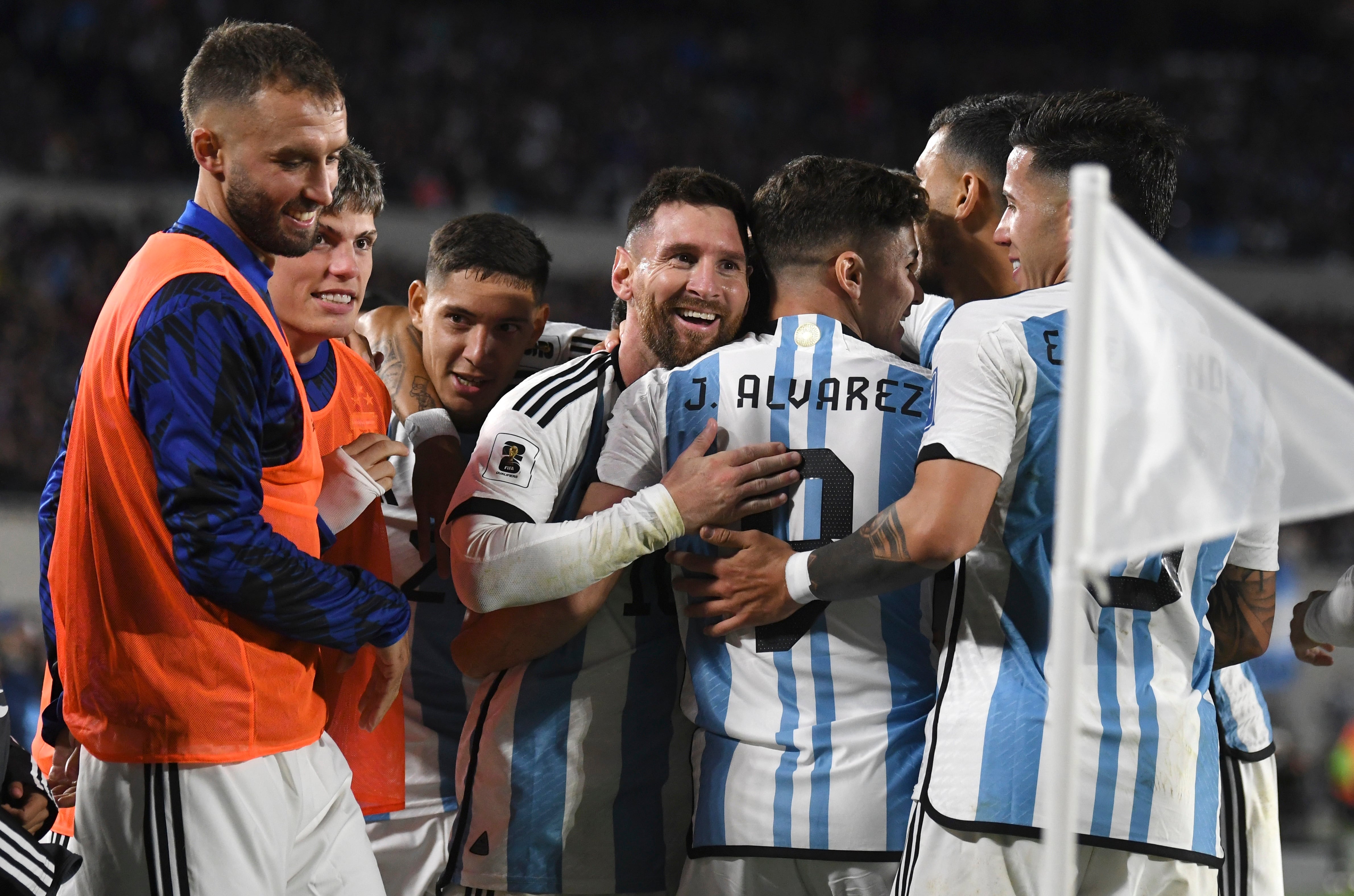 Argentina celebrando gol contra Ecuador