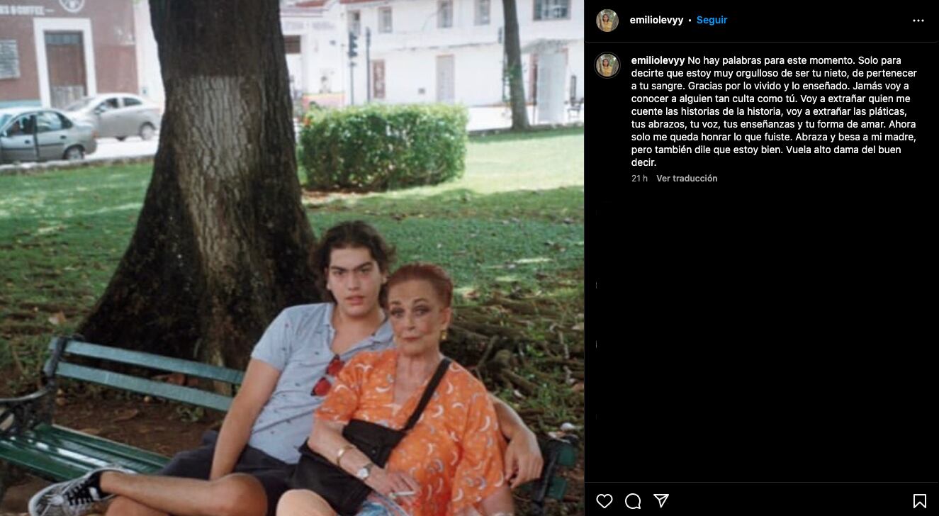 Emilio Levy dedica emotivo mensaje a su abuela