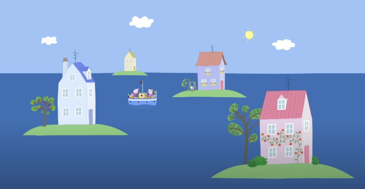 Peppa Pig y George en la lluvia