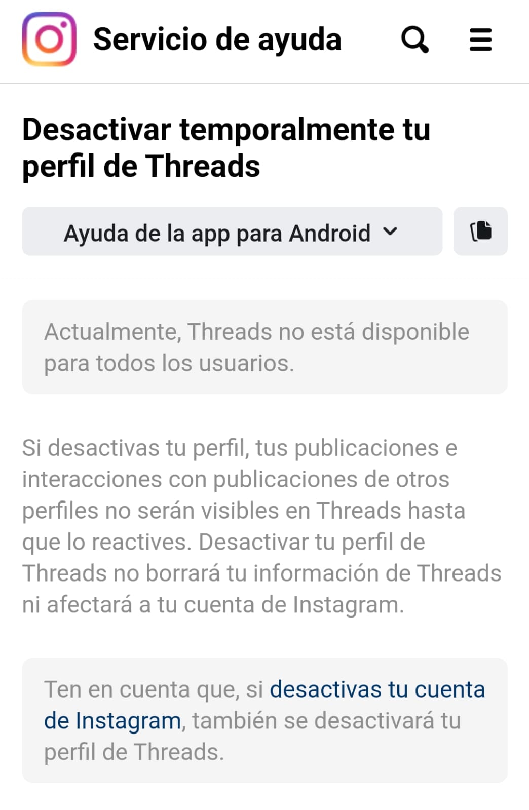 Threads no te permite eliminar tu cuenta definitivamente sin borrar tu Instagram