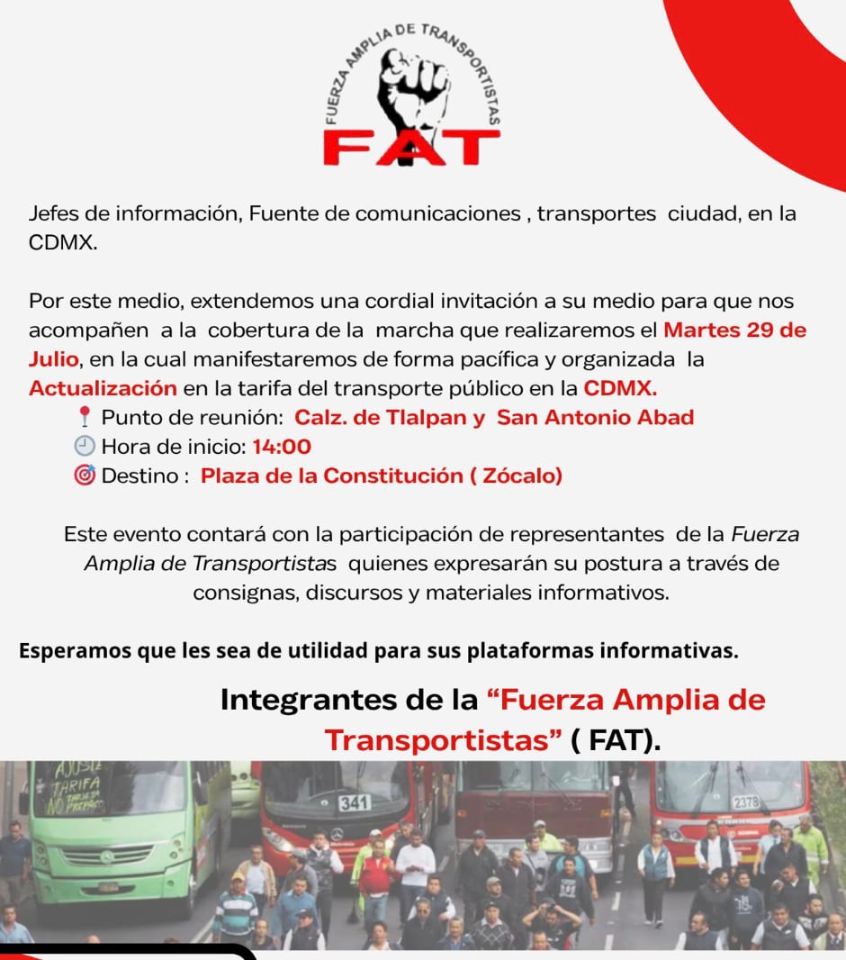 Marcha transportistas CDMX hoy 29 de julio: Bloqueos, horario y ruta