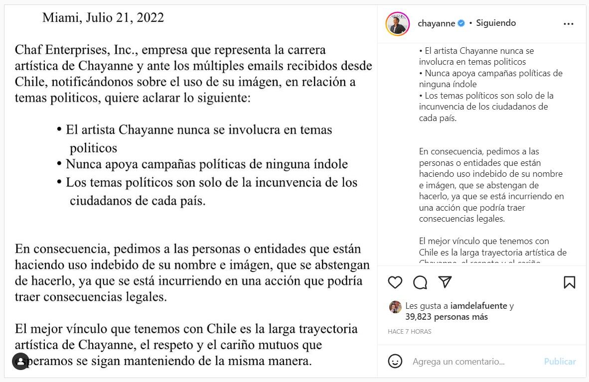 Post de Chayanne
