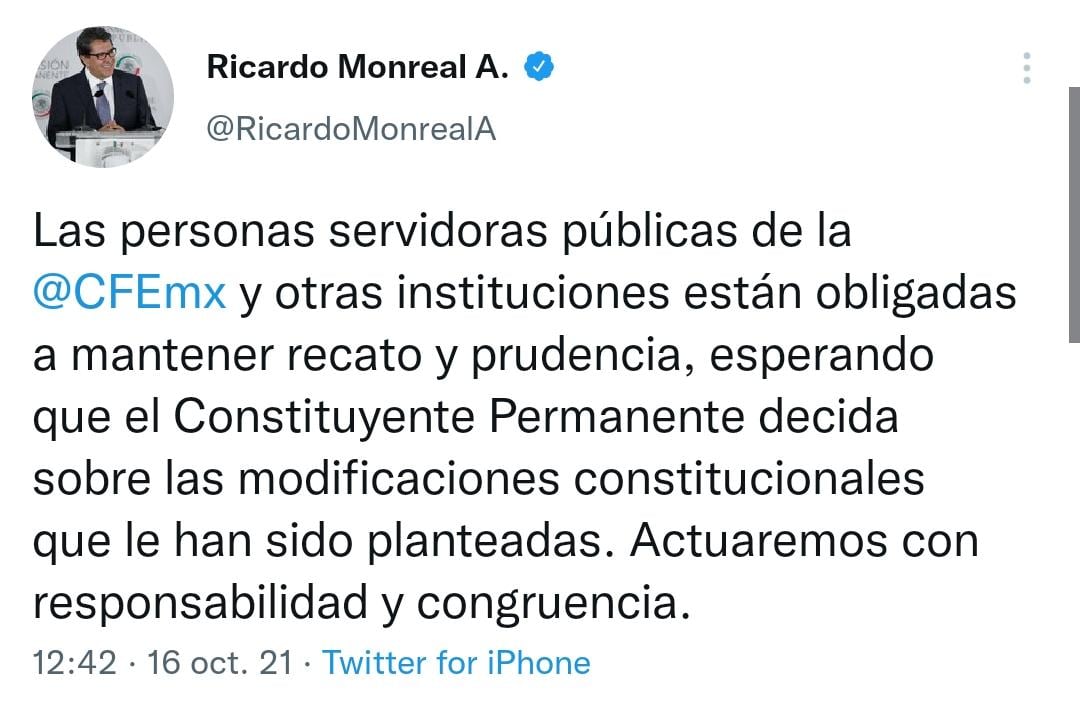 Tuit de Ricardo Monreal