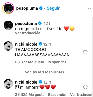 Nicki Nicole le dedica palabras de amor a Peso Pluma.