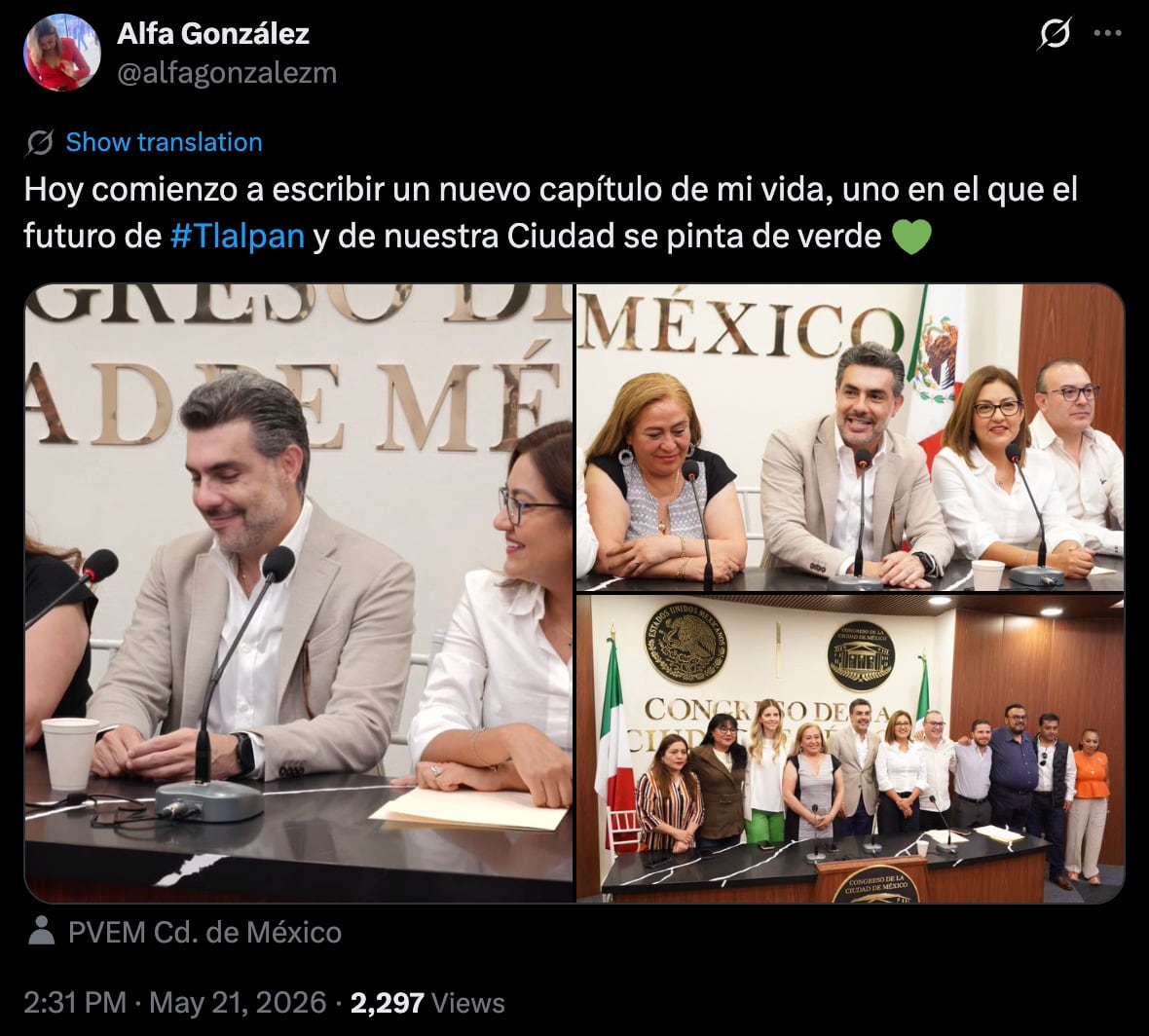 Alfa González rompe con el PRD y anuncia llegada al PVEM