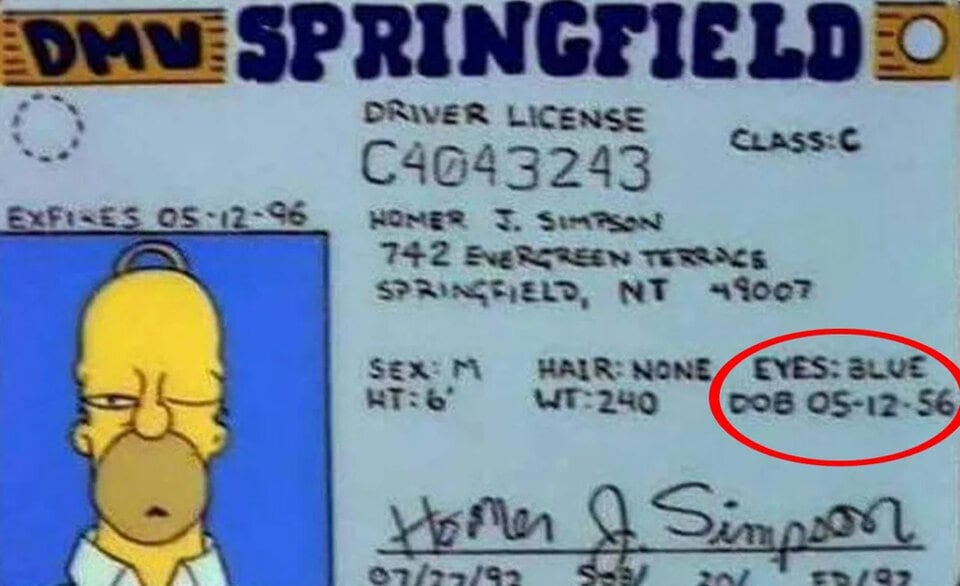 Licencia de Homero Simpson revela que su cumpleaños es el 12 de mayo
