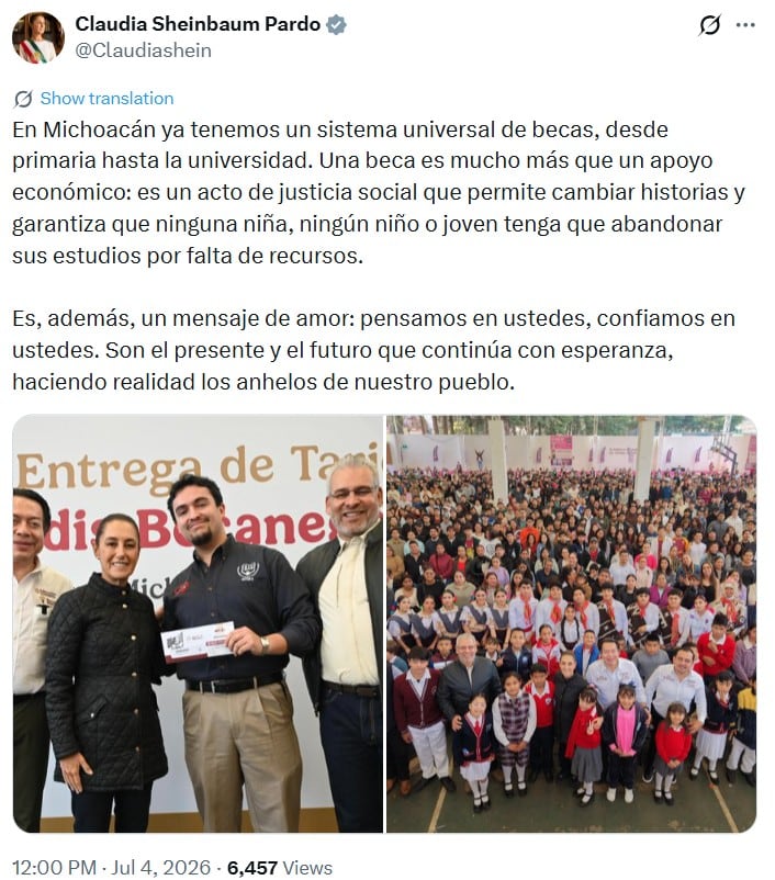 Claudia Sheinbaum defiende la educación como un derecho de igualdad y no un privilegio