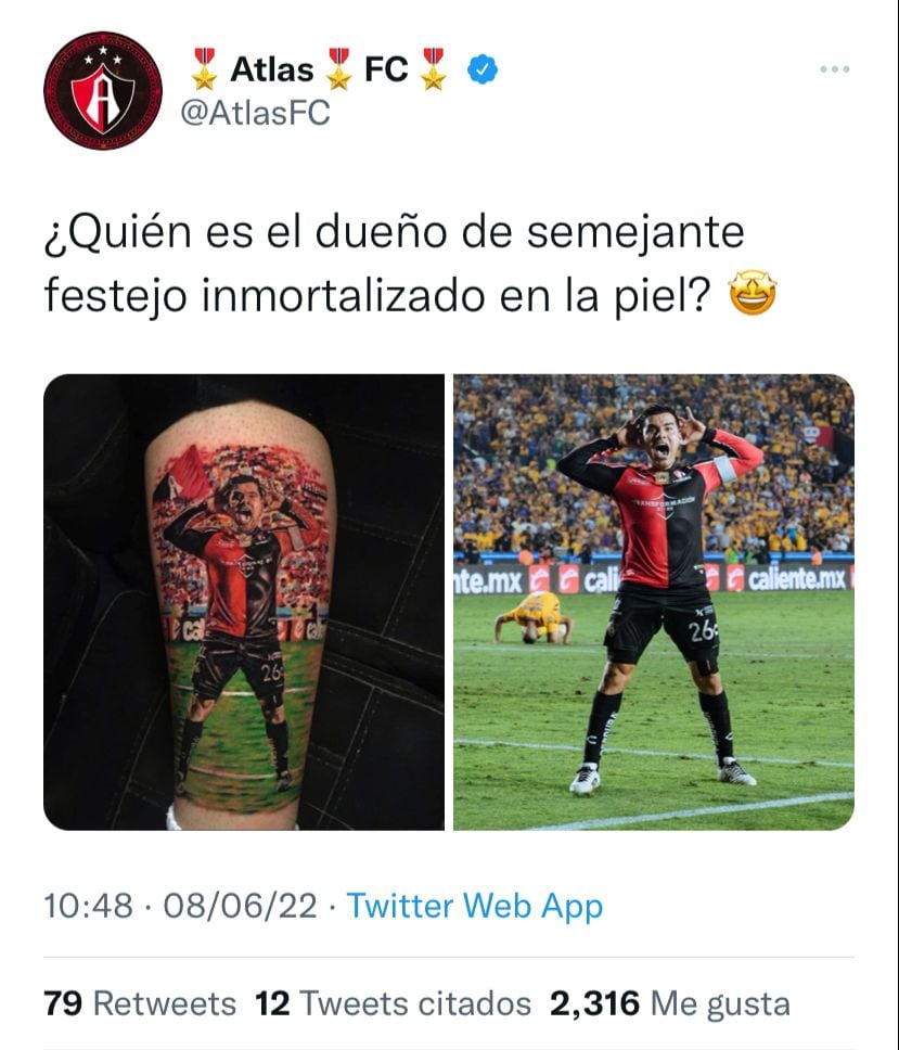 Aficionado al Atlas FC se tatuó festejo de Aldo Rocha vs Tigres.
