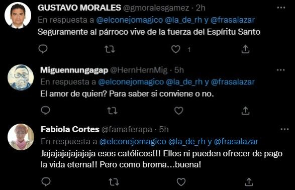 Comentarios en Twitter respecto a la vacante de catequista