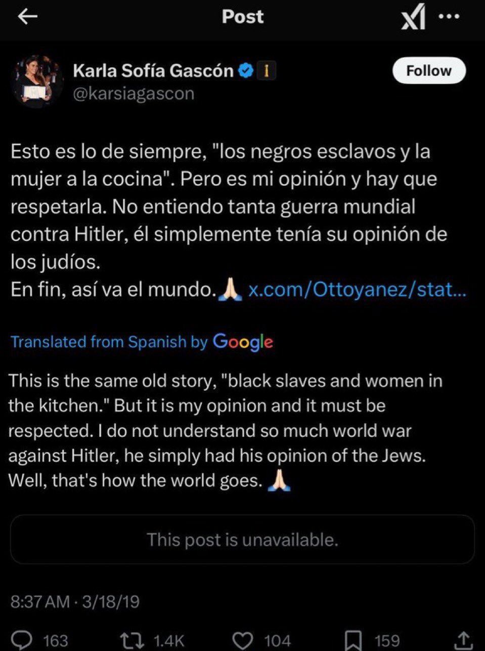 Karla Sofía Gascón y sus mensajes en X