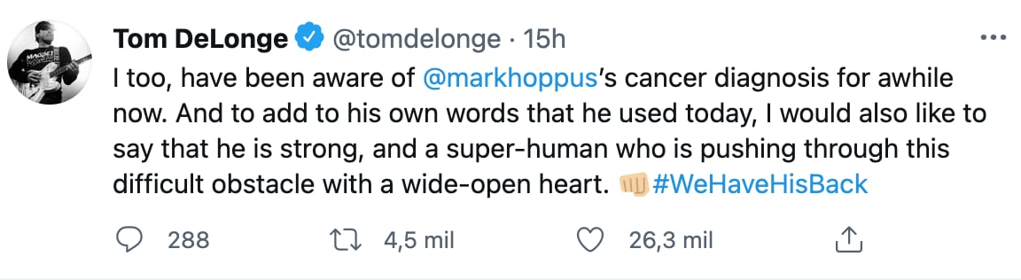 Declaración de Tom Delonge, guitarrista y vocalista de Blink-182