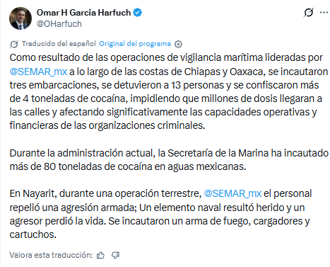 Aseguramiento de cocaína por la Marina