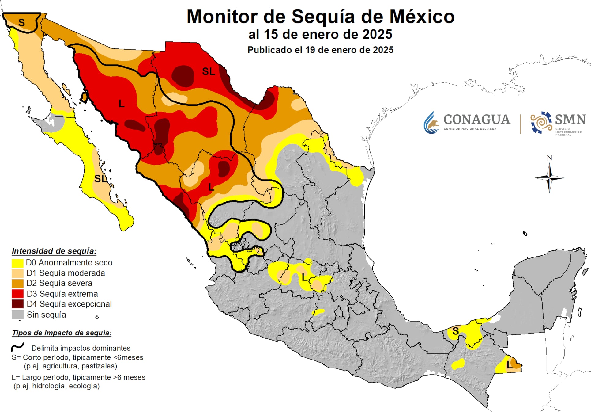 Mapa de sequía al 15 de enero 2025