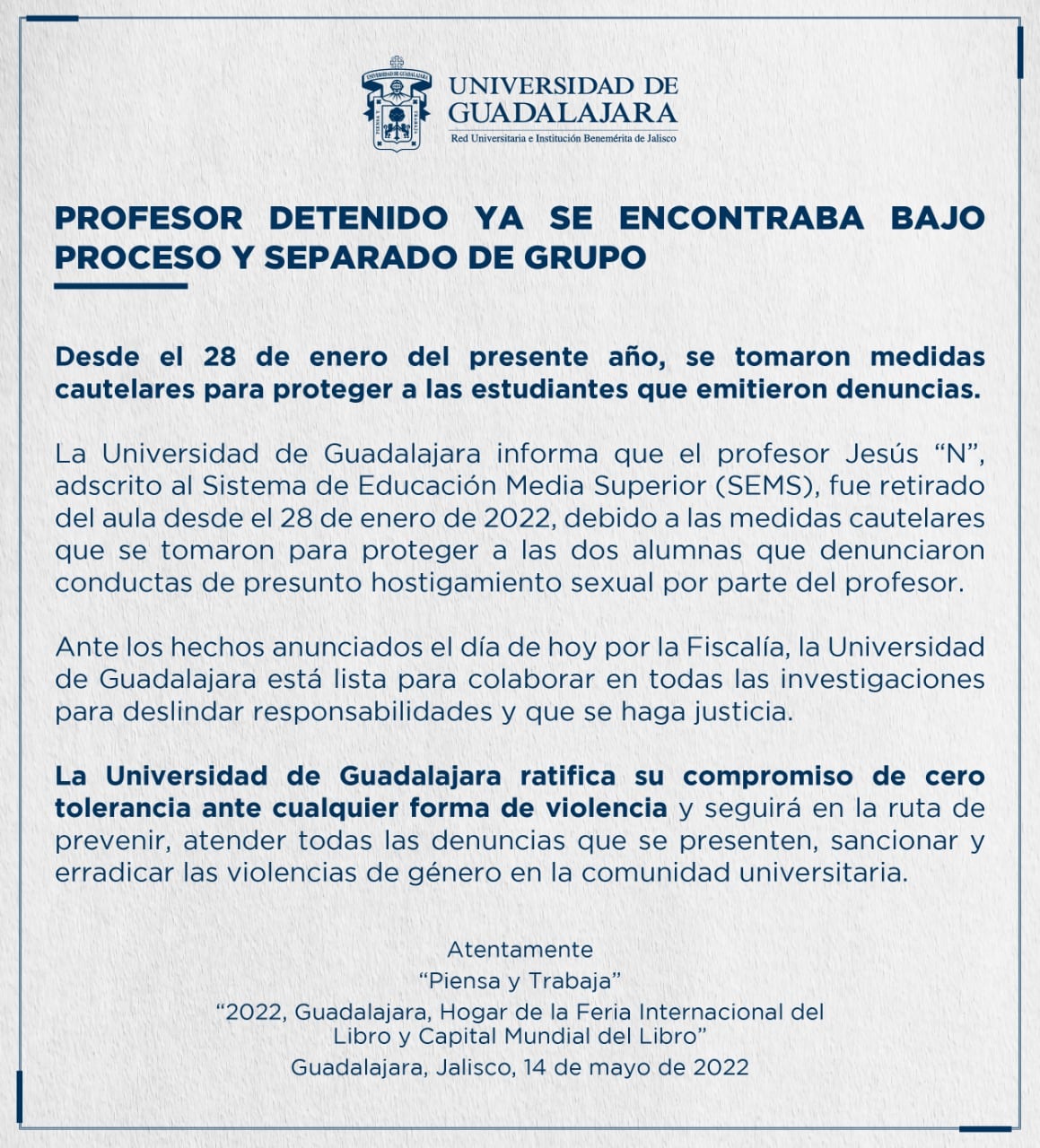 Comunicado de la UdeG