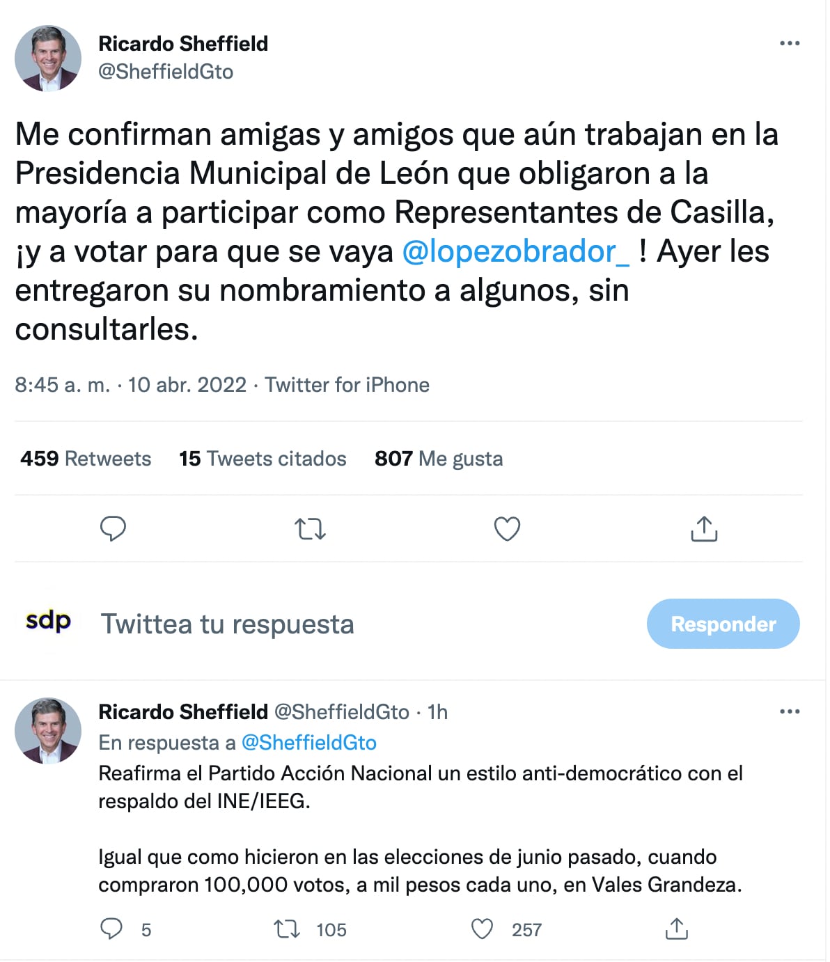 Ricardo Sheffield denuncia al PAN por Revocación de Mandato