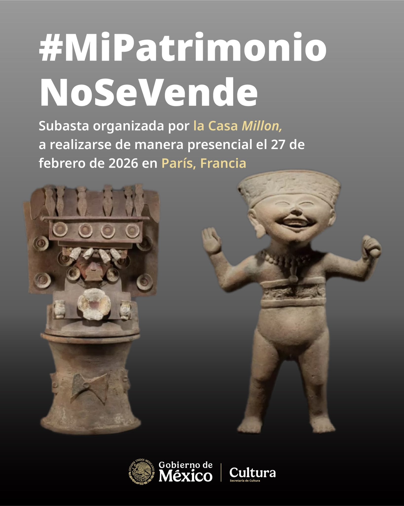 INAH sobre subasta ilegal en París de piezas prehispánicas.