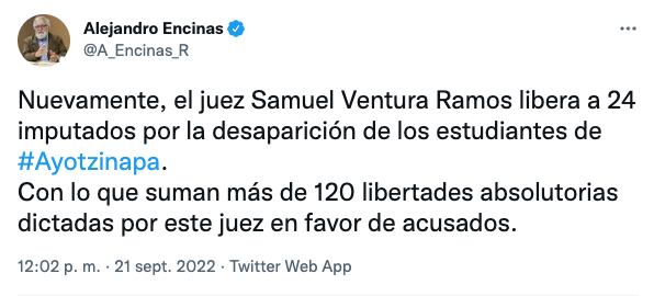 Alejandro Encinas informa del caso Ayotzinapa que un juez liberan a otros 24 imputados más por la desaparición de los 43 estudiantes
