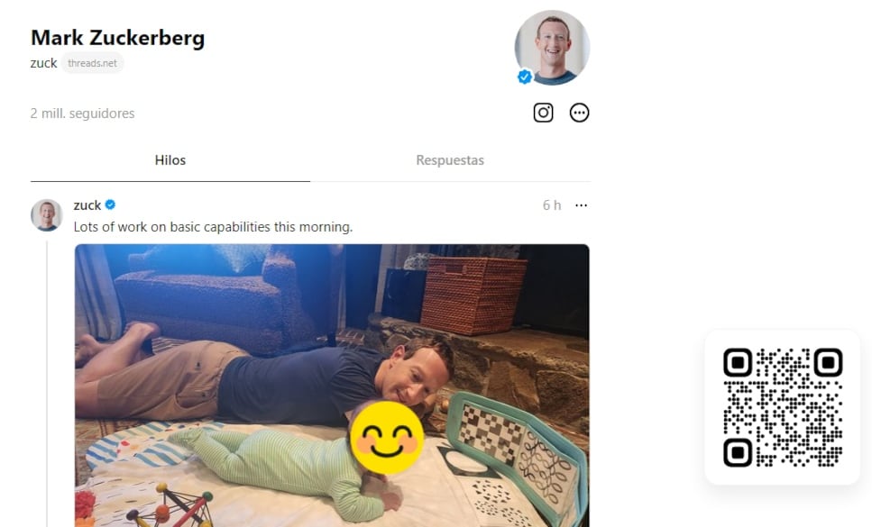 Threads en PC: Perfil de Mark Zuckerberg