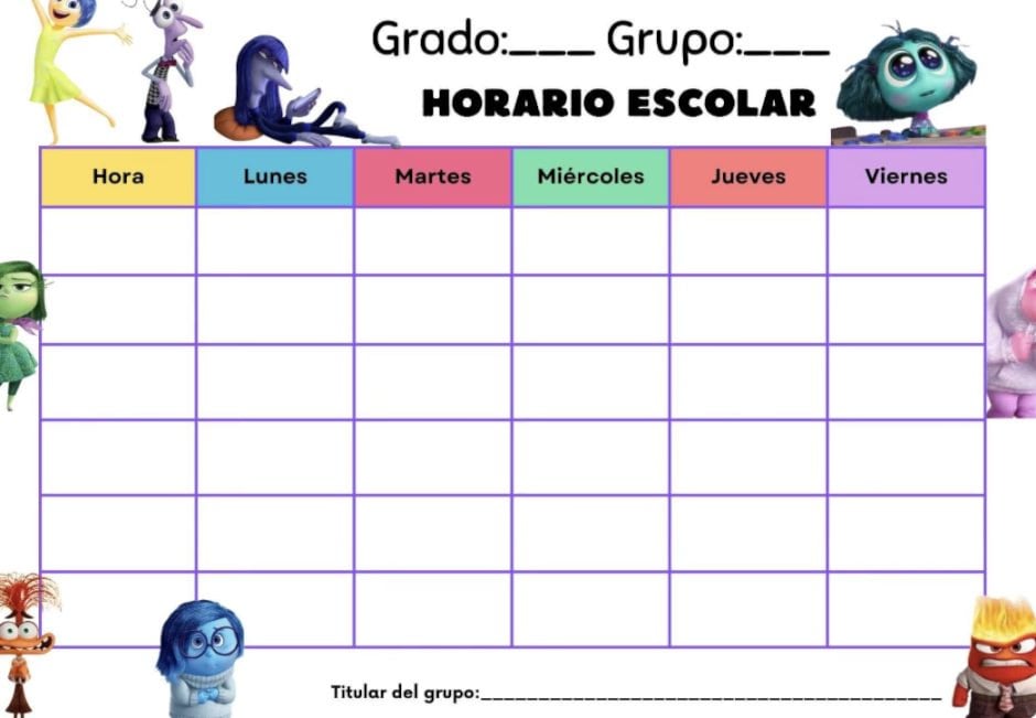Horario escolar de Intensamente 2 para imprimir tradicional