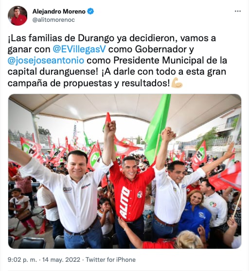 Alito Moreno en la campaña a la gubernatura de Esteban Villegas en Durango/Twitter captura de pantalla
