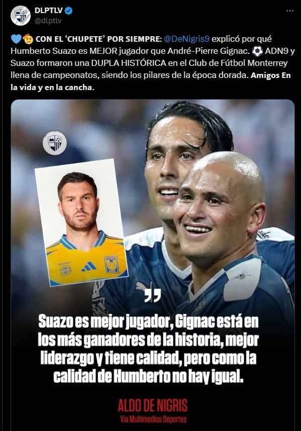 Aldo de Nigris considera al Chupete Suazo mejor que Gignac.
