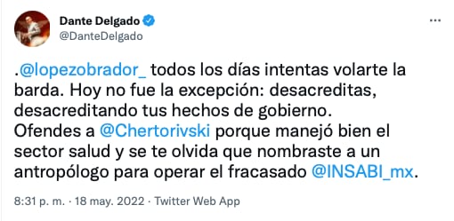 Dante Delgado respalda a Salomón Chertovski/@DanteDelgado
